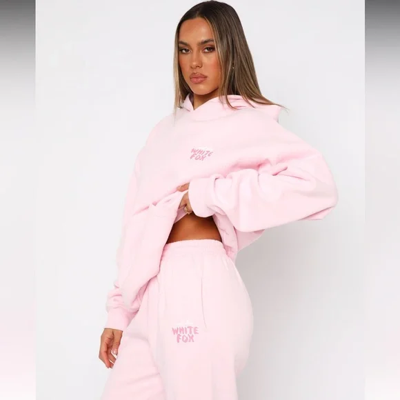 White Fox With Love Always Oversized Hoodie Baby Pink - Picture 8 of 8